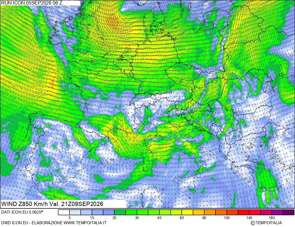 mappa 850 hPa Vento