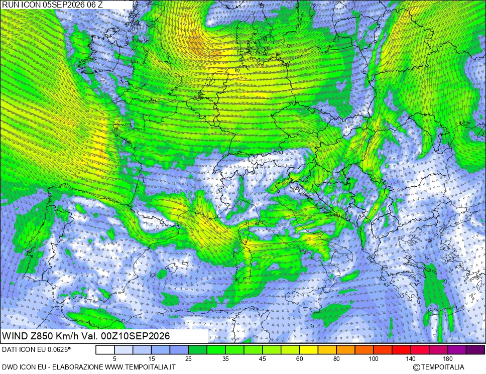 mappa 850 hPa Vento