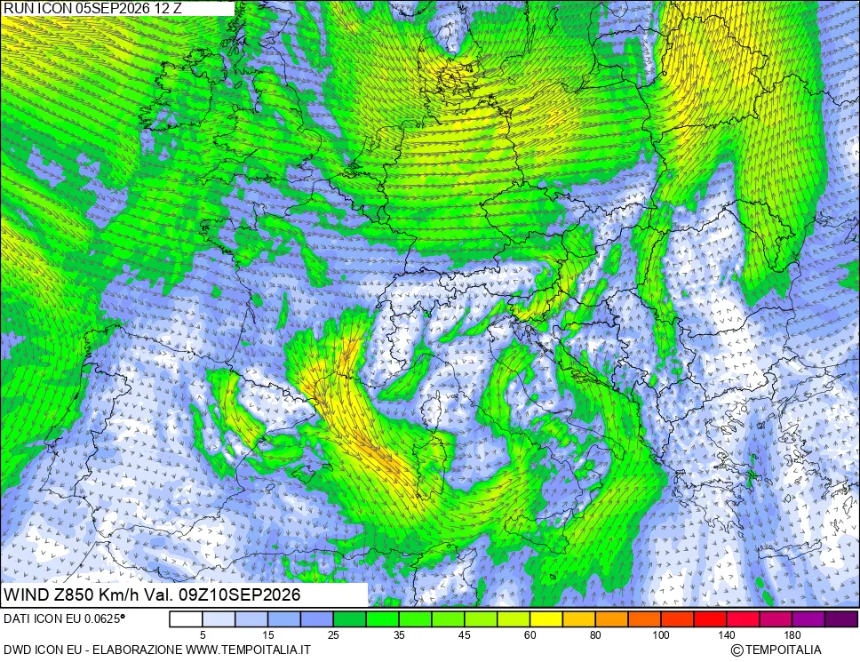 mappa 850 hPa Vento