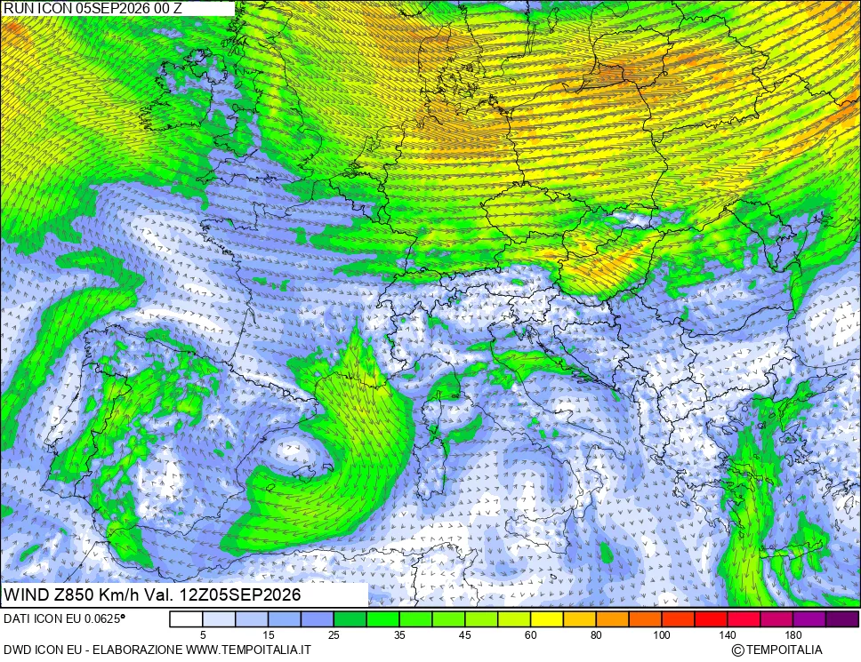 mappa 850 hPa Vento