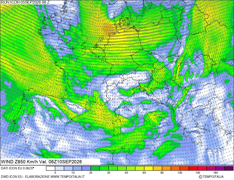 mappa 850 hPa Vento