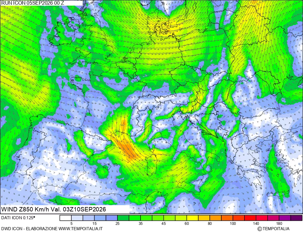mappa 850 hPa Vento