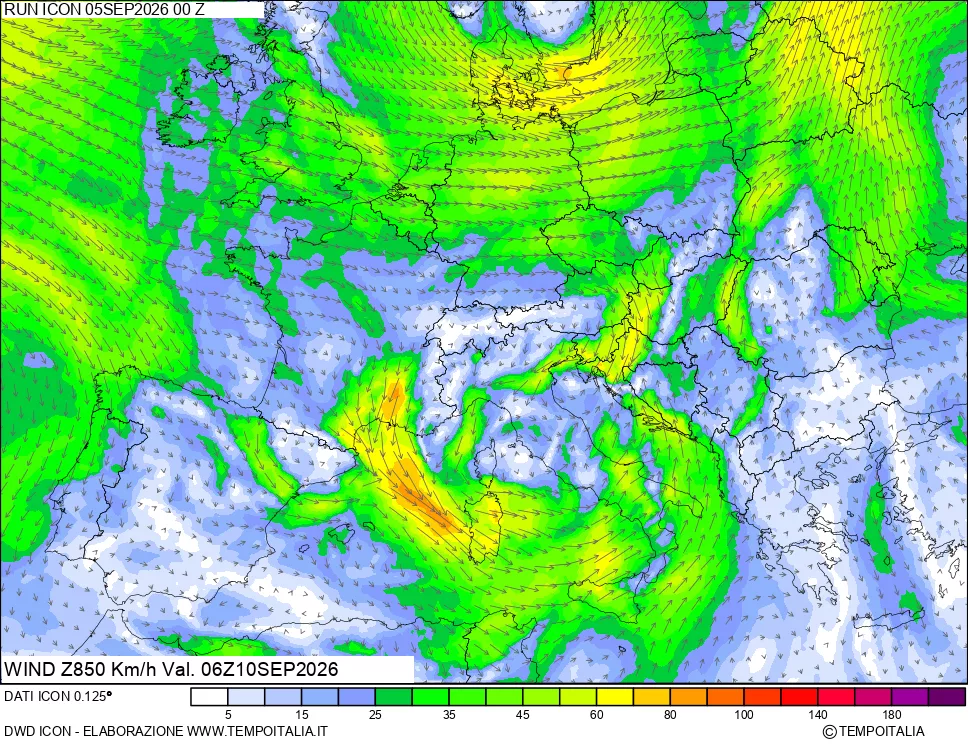 mappa 850 hPa Vento