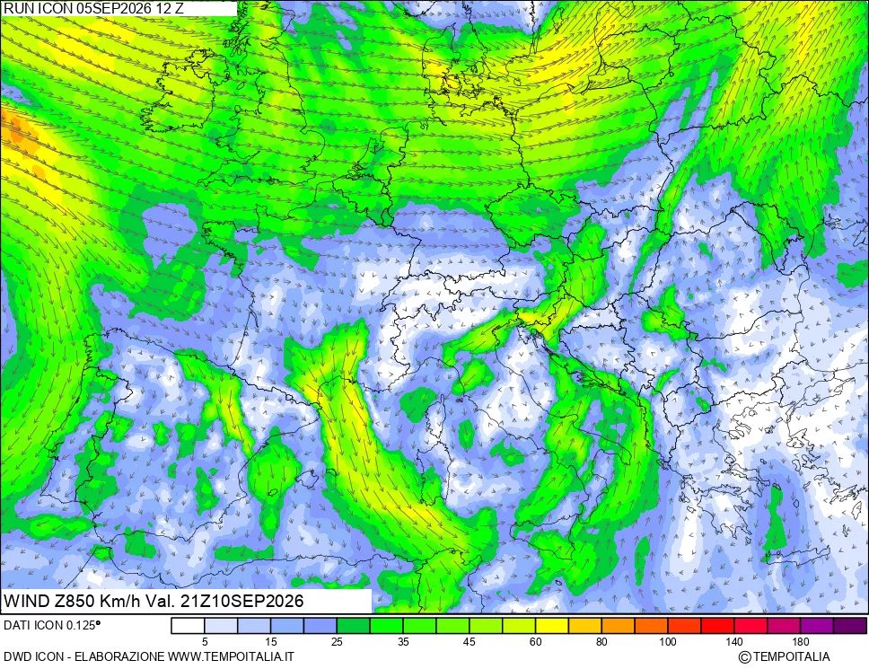 mappa 850 hPa Vento