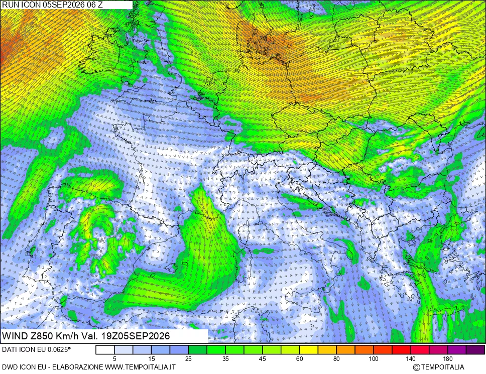 mappa 850 hPa Vento
