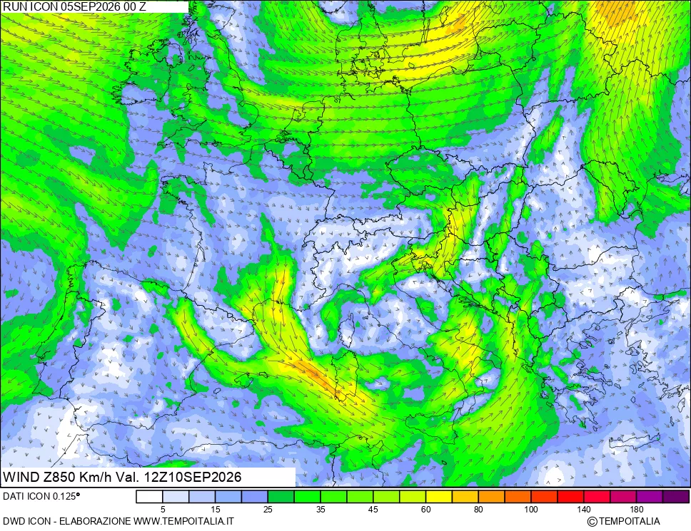 mappa 850 hPa Vento