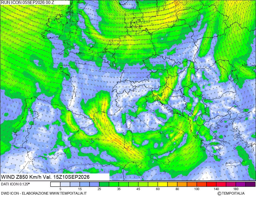 mappa 850 hPa Vento