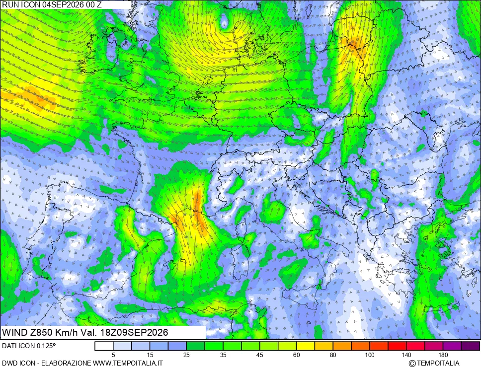 mappa 850 hPa Vento