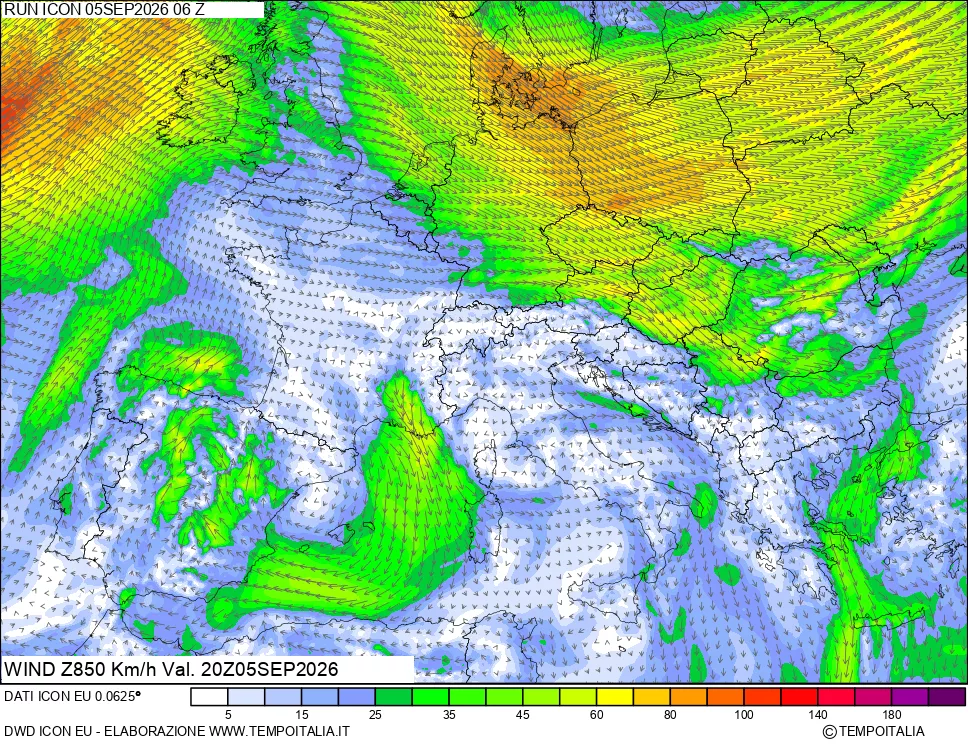 mappa 850 hPa Vento