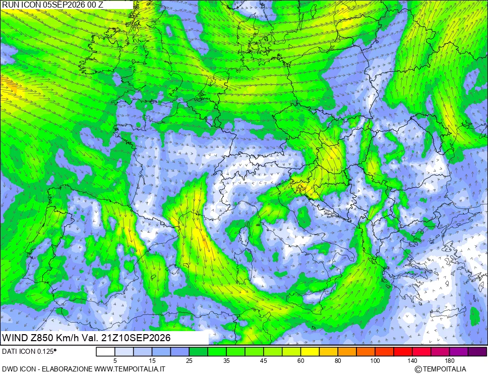 mappa 850 hPa Vento