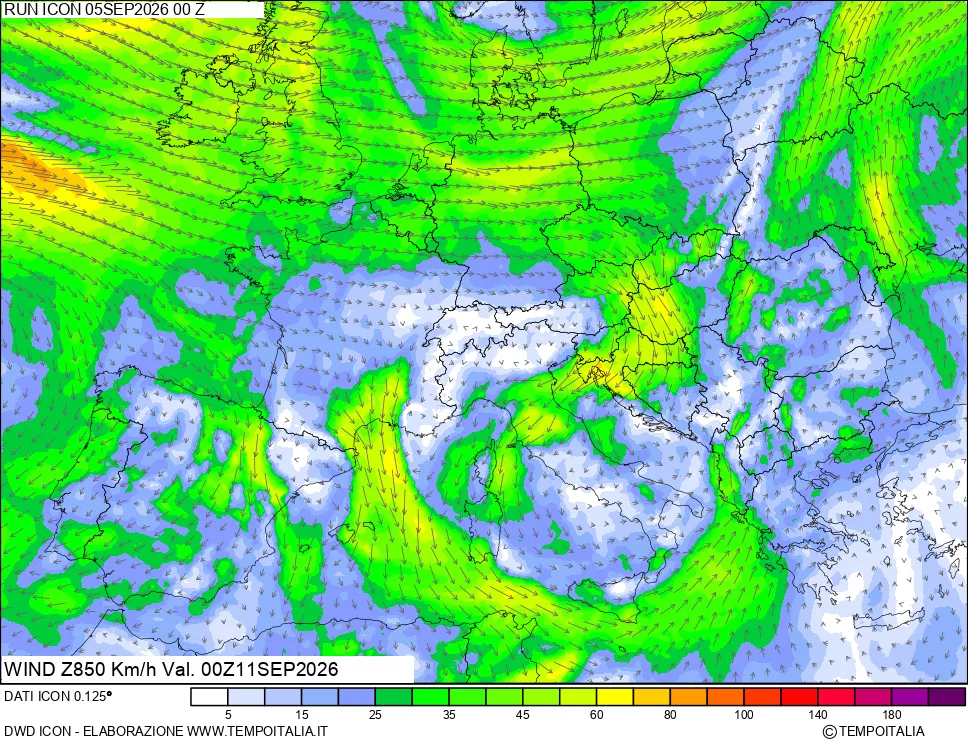 mappa 850 hPa Vento