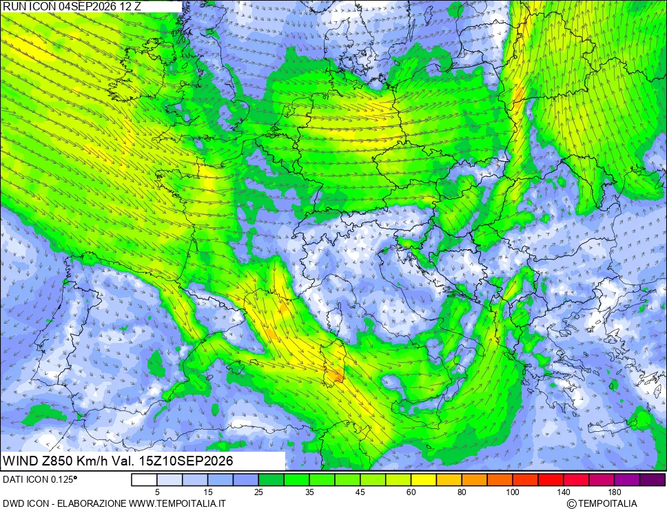 mappa 850 hPa Vento