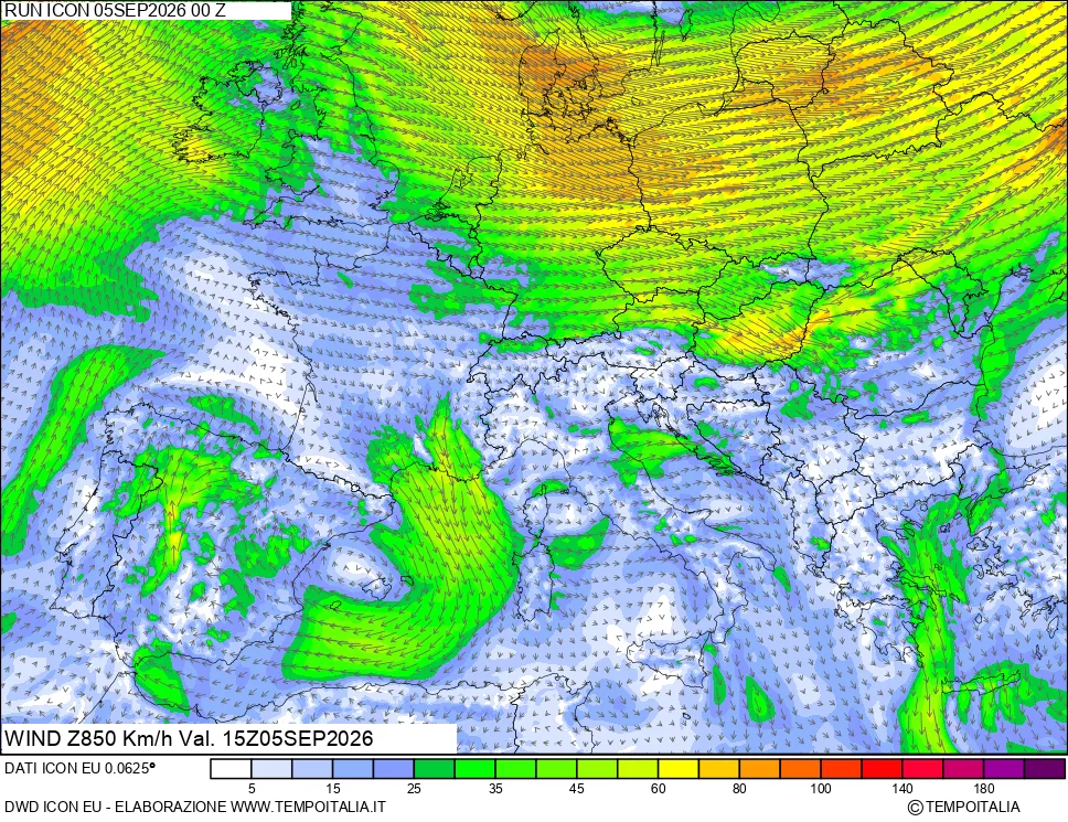 mappa 850 hPa Vento