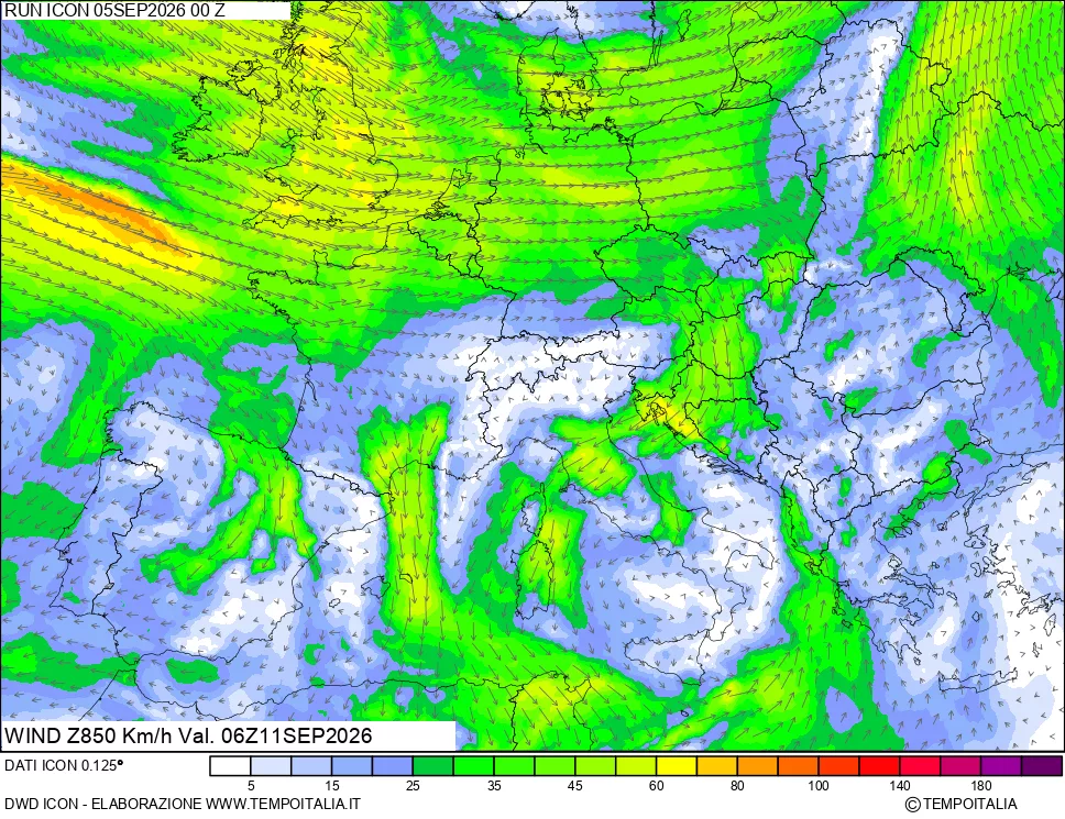 mappa 850 hPa Vento