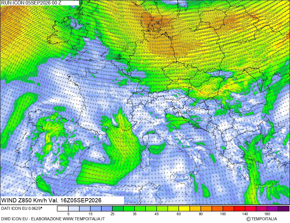 mappa 850 hPa Vento