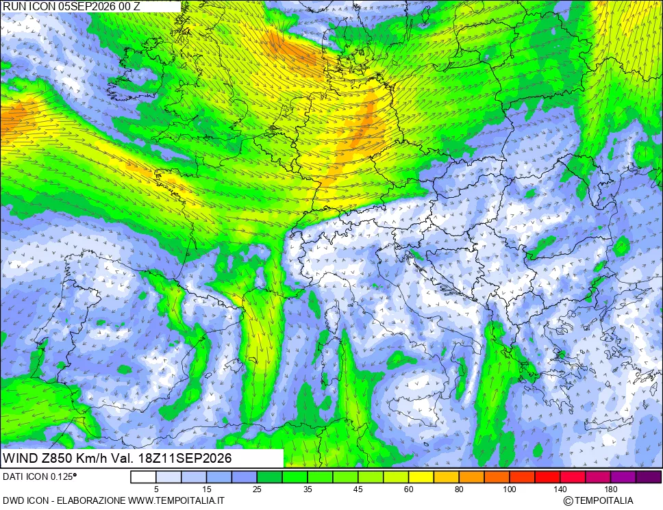 mappa 850 hPa Vento