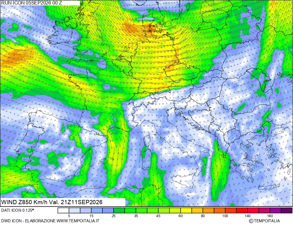 mappa 850 hPa Vento