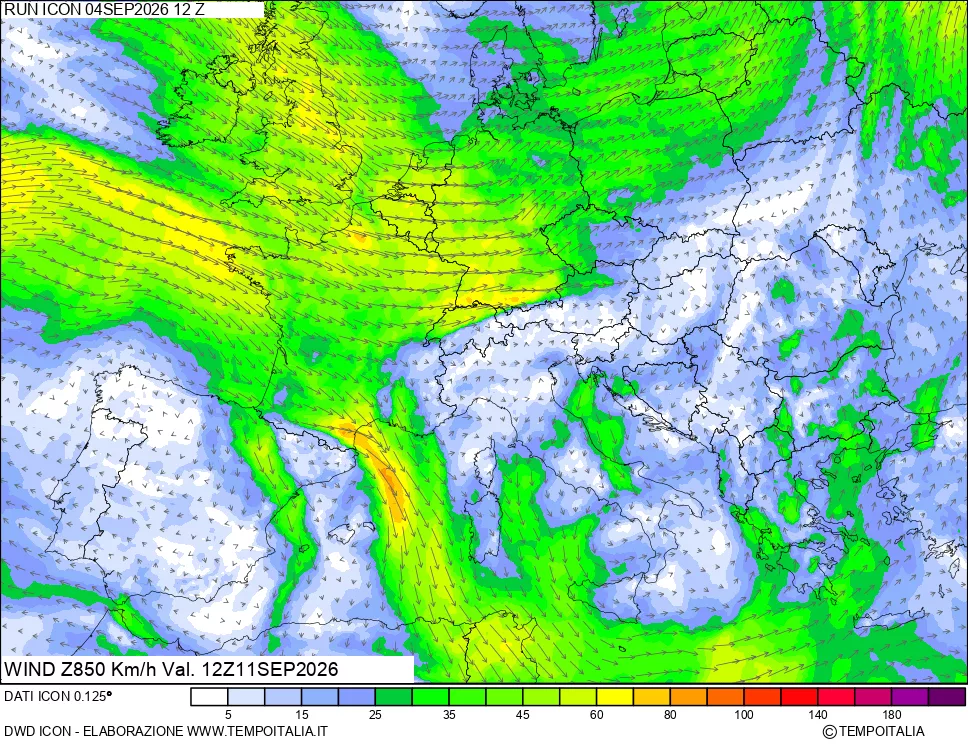 mappa 850 hPa Vento
