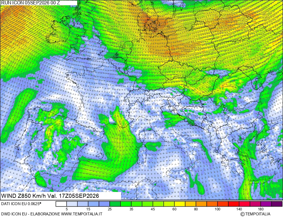 mappa 850 hPa Vento