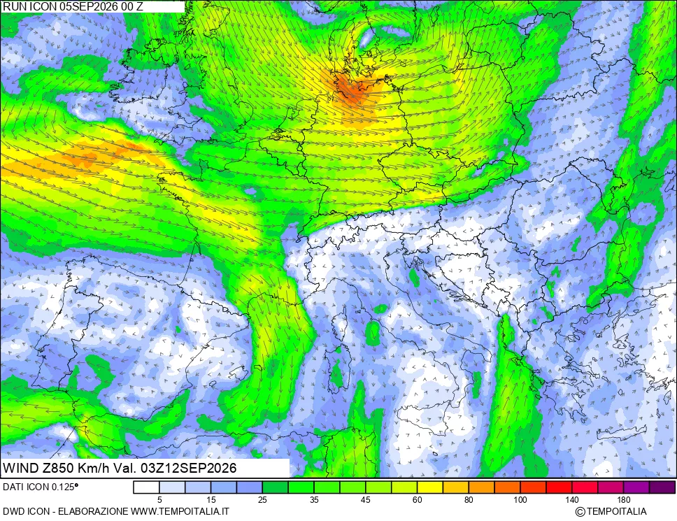mappa 850 hPa Vento