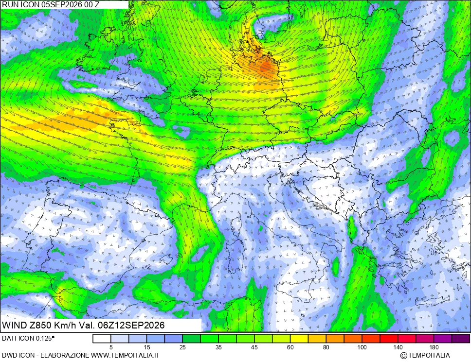 mappa 850 hPa Vento