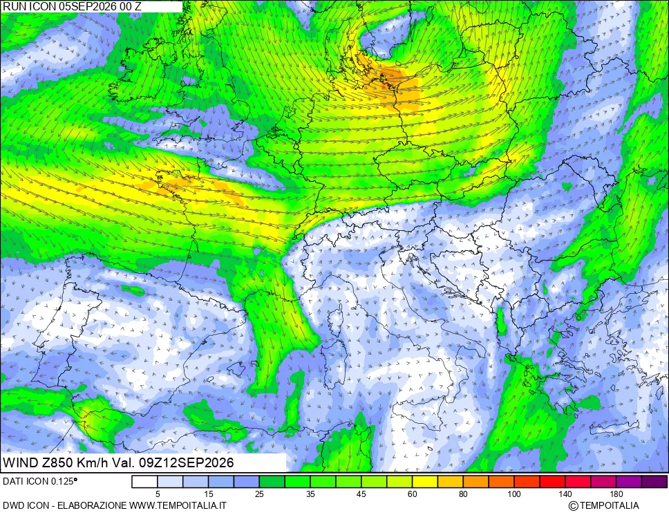 mappa 850 hPa Vento