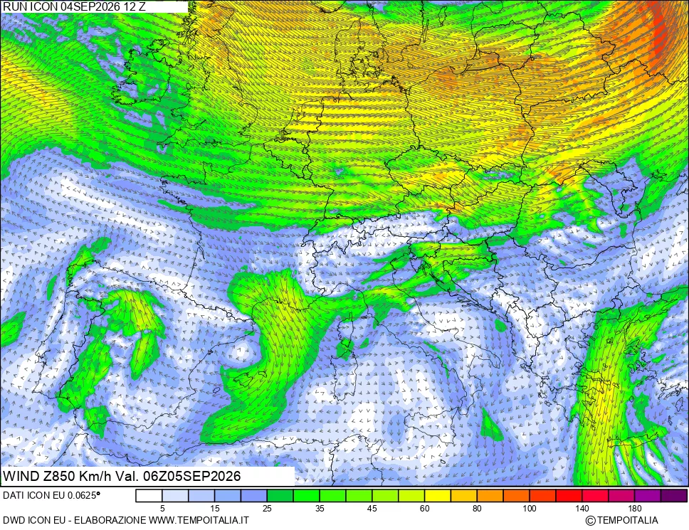 mappa 850 hPa Vento