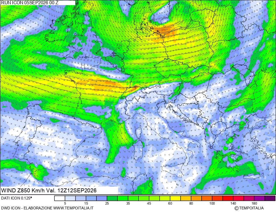mappa 850 hPa Vento