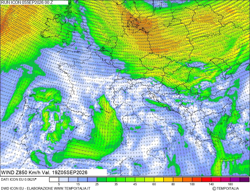 mappa 850 hPa Vento