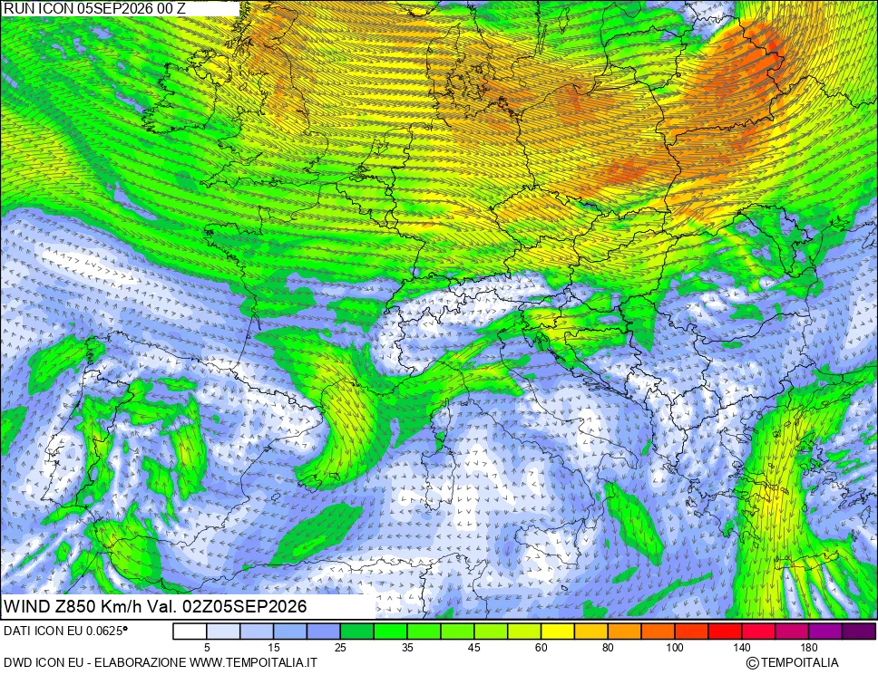mappa 850 hPa Vento