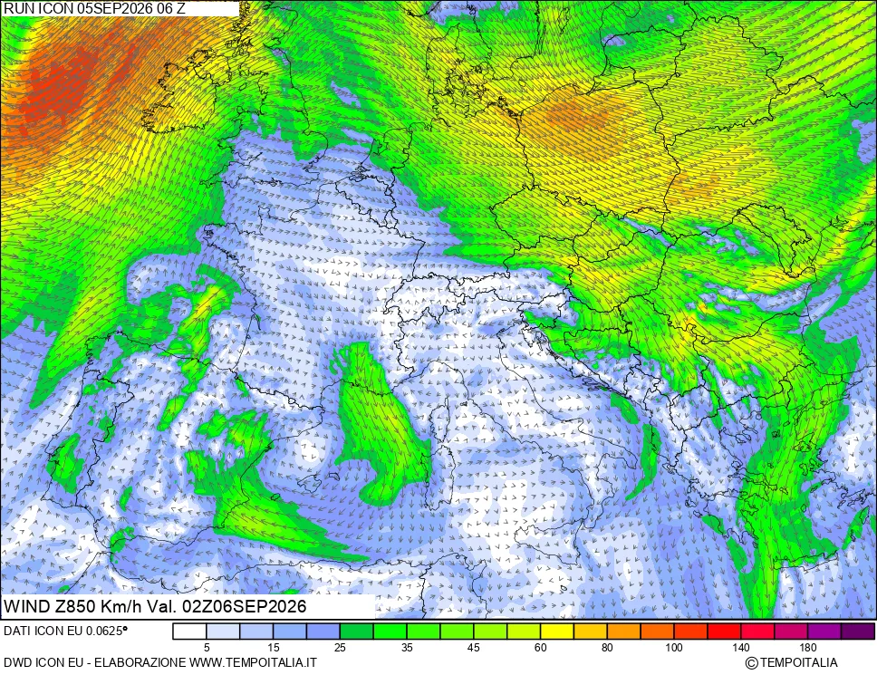 mappa 850 hPa Vento