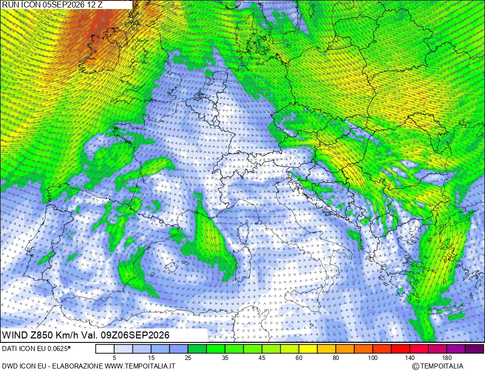 mappa 850 hPa Vento