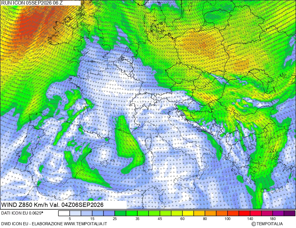 mappa 850 hPa Vento
