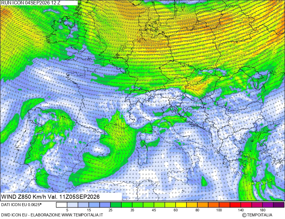 mappa 850 hPa Vento