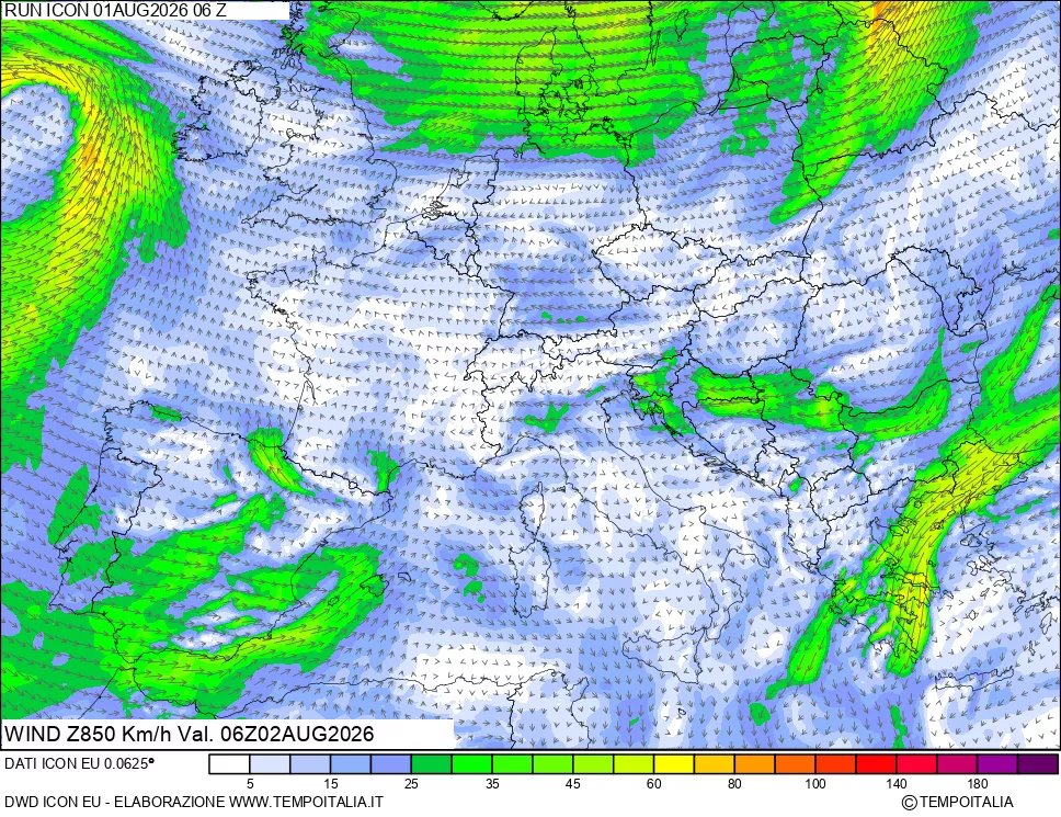 mappa 850 hPa Vento