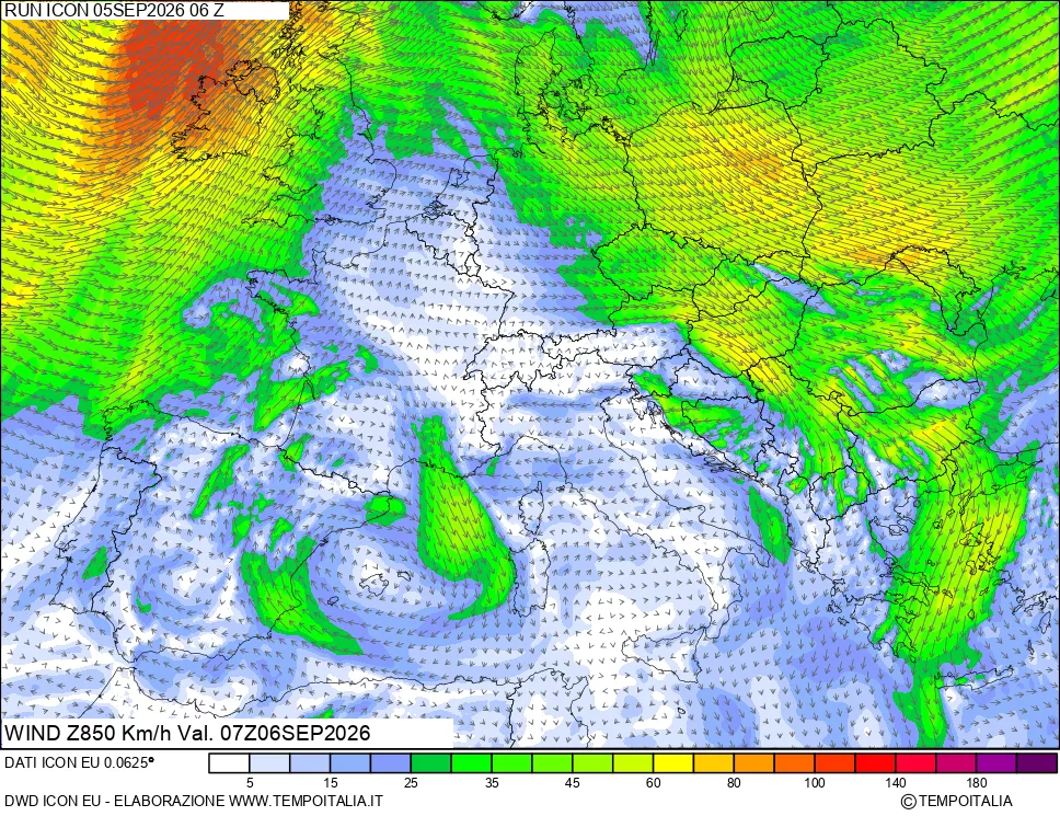 mappa 850 hPa Vento
