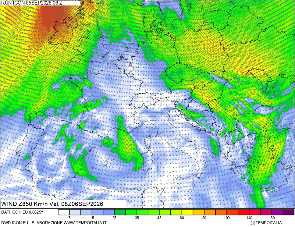 mappa 850 hPa Vento