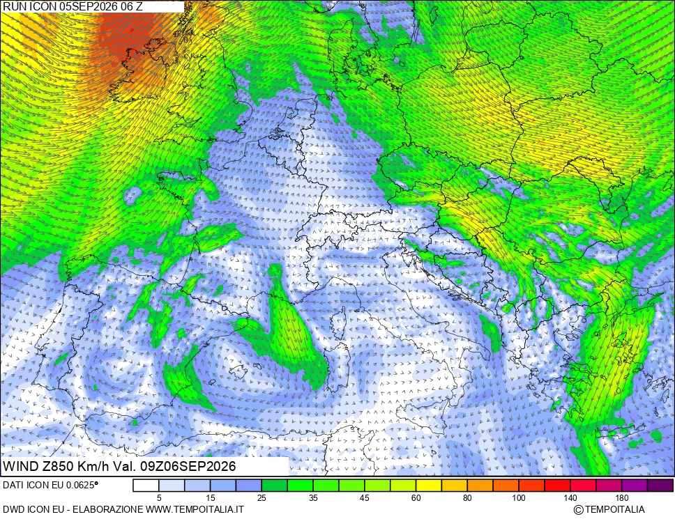 mappa 850 hPa Vento