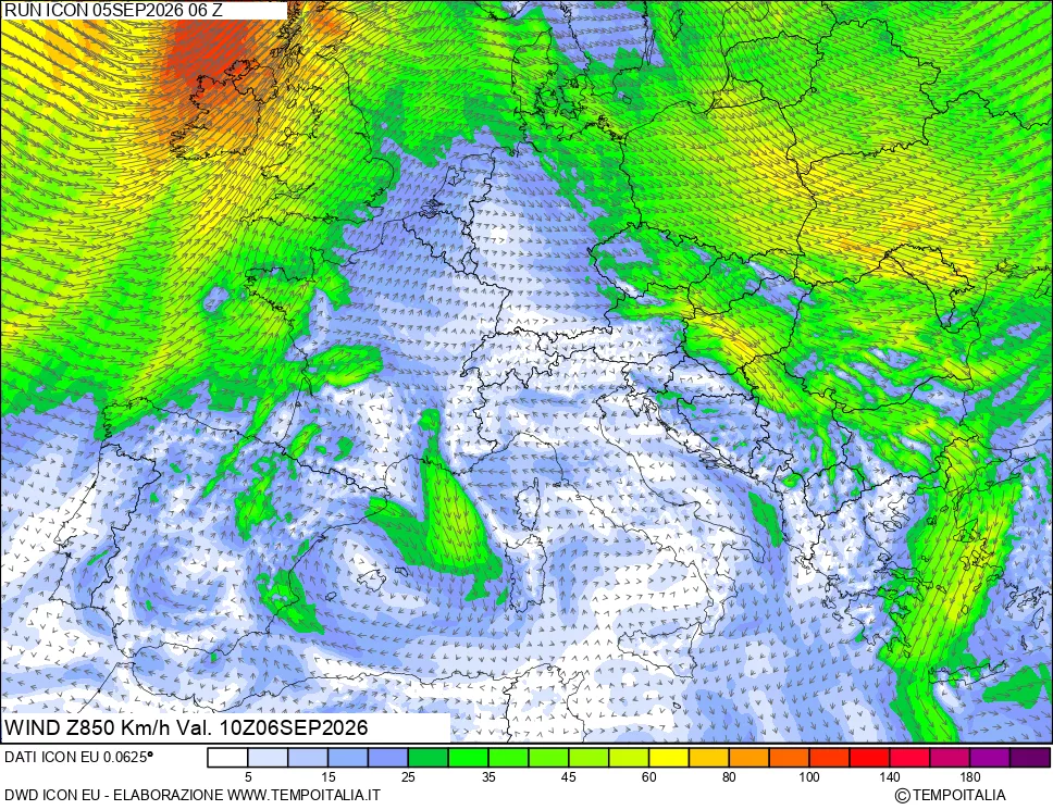 mappa 850 hPa Vento