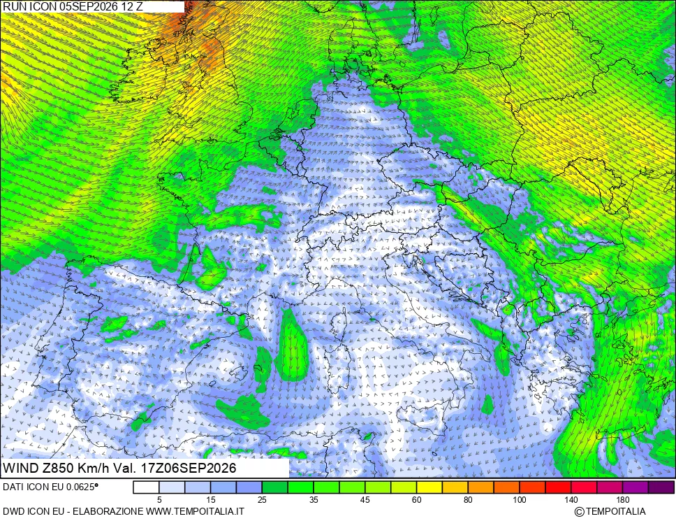 mappa 850 hPa Vento