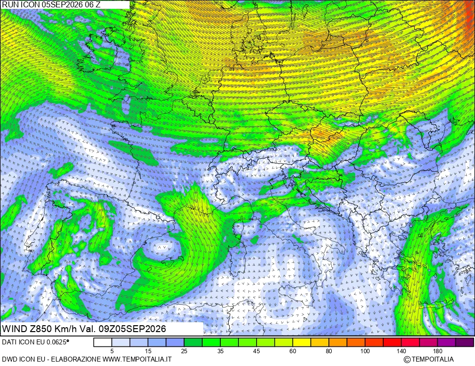mappa 850 hPa Vento