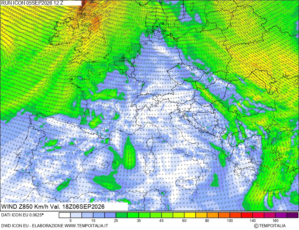 mappa 850 hPa Vento