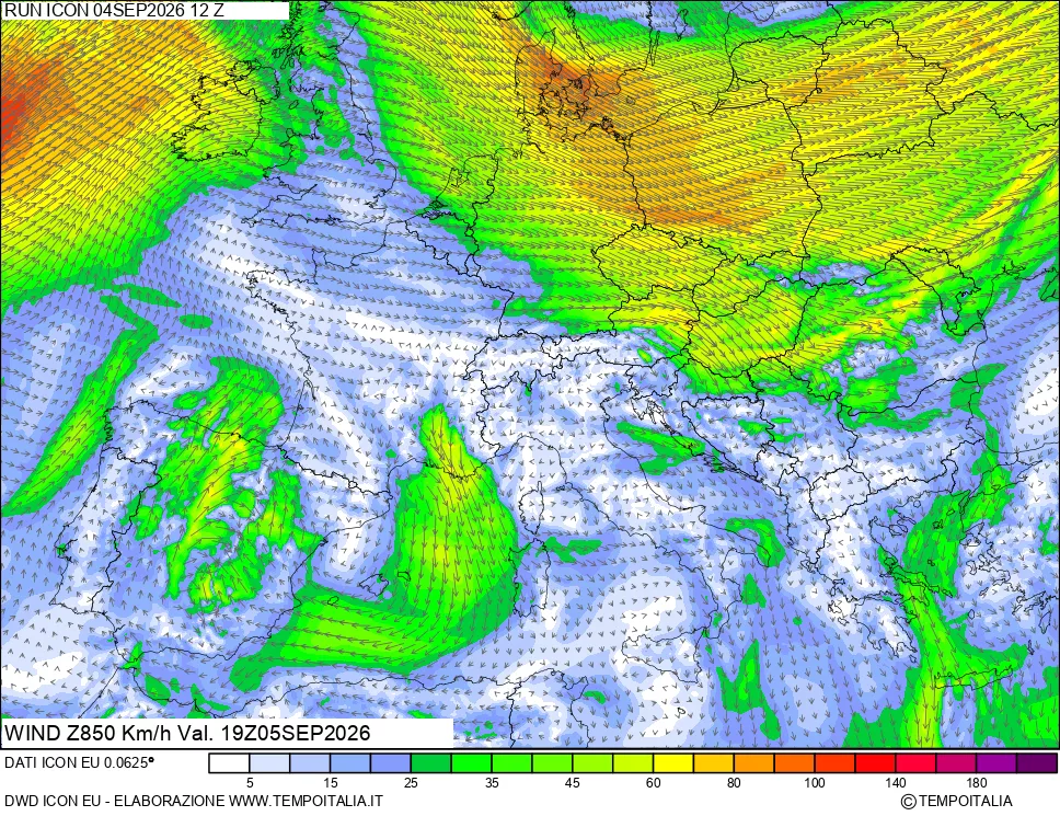 mappa 850 hPa Vento