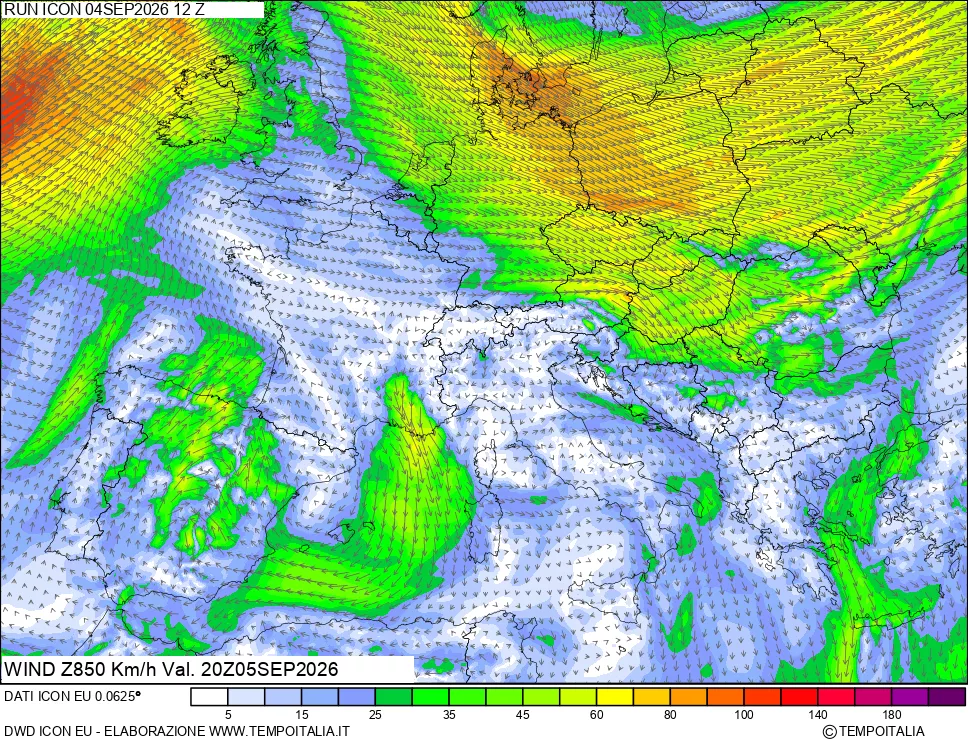 mappa 850 hPa Vento