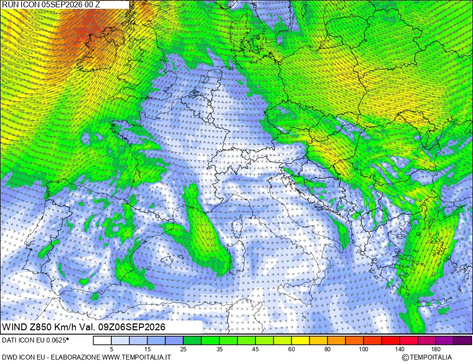 mappa 850 hPa Vento