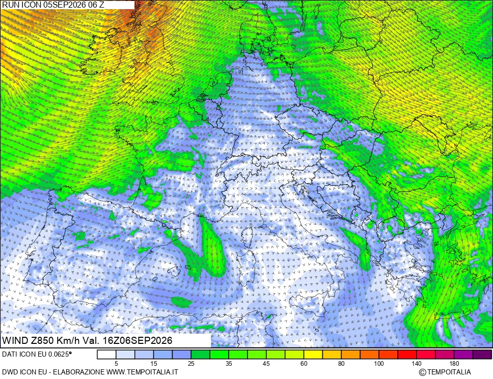 mappa 850 hPa Vento