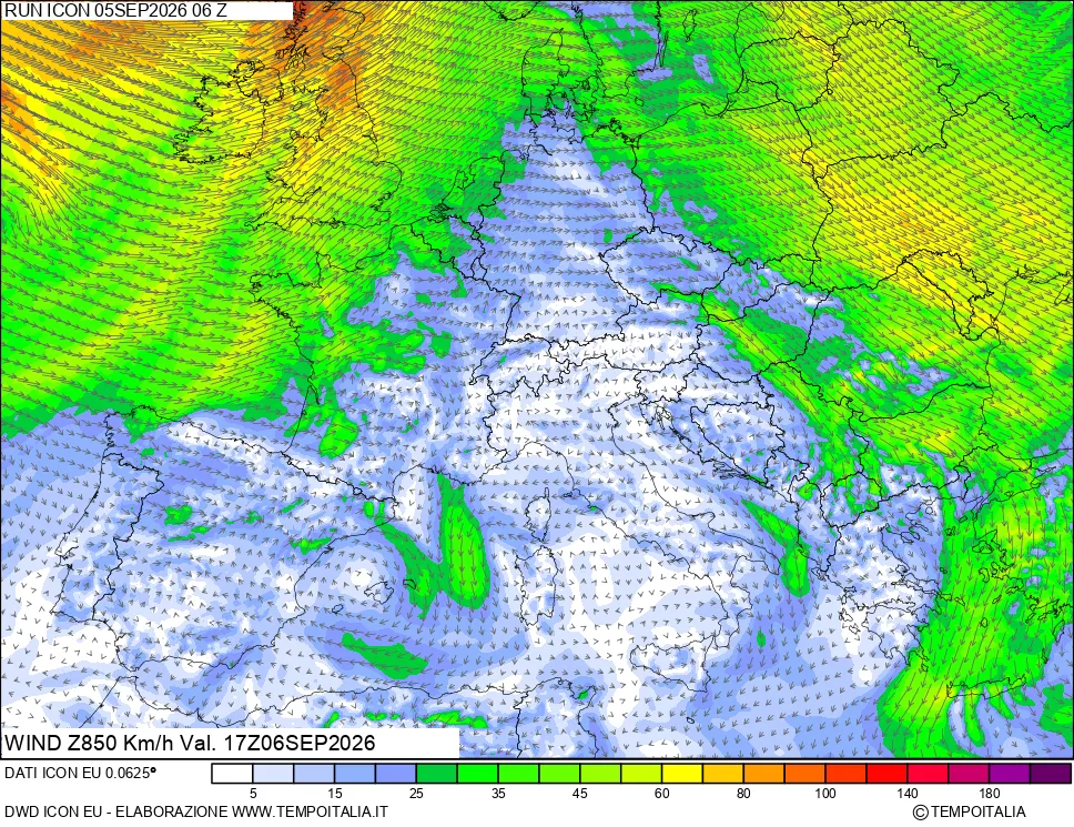 mappa 850 hPa Vento