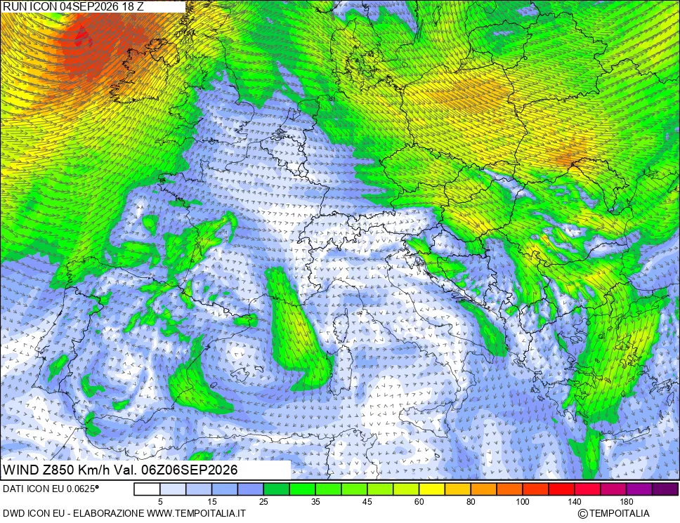 mappa 850 hPa Vento