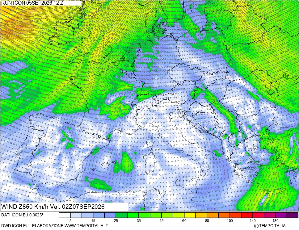 mappa 850 hPa Vento