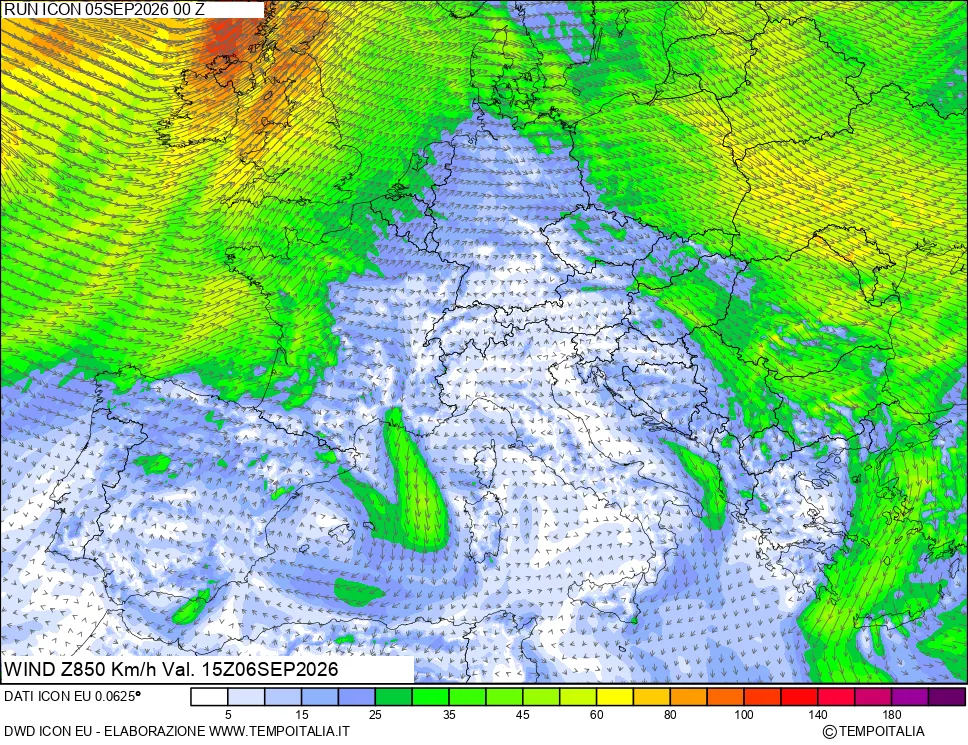 mappa 850 hPa Vento